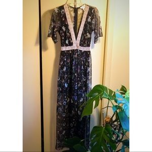 Low Cut Floral Mesh Overlay Dress- GORGEOUS!
